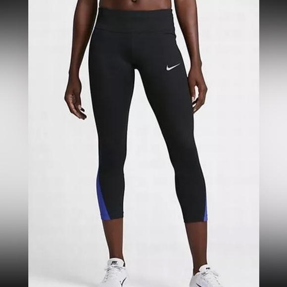 Nike Pants - Nike Women's Power Black / Blue Running Crop Leggings Size S
